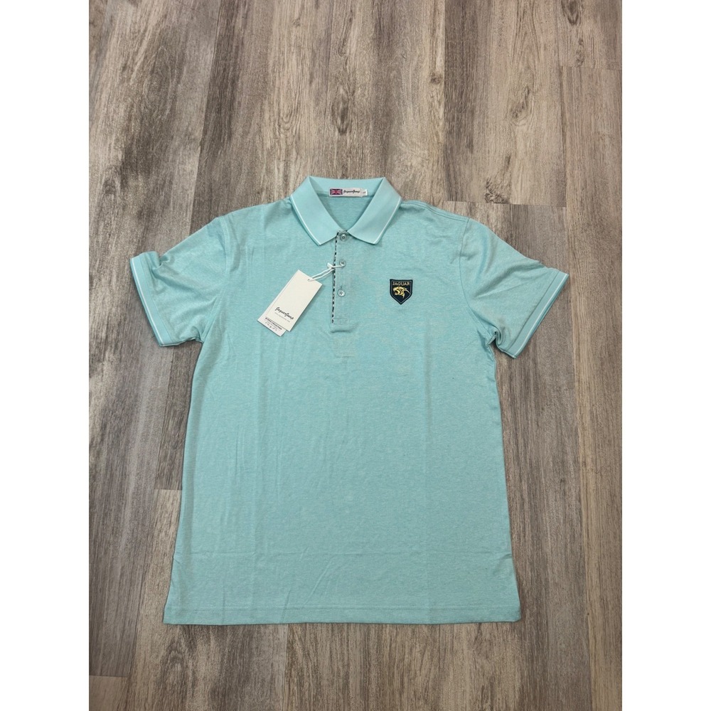 Jaguar Jump Mens Classic Polo Shirt Light Blue Short Sleeve Embroidered  Size‎ L